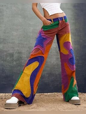 NEW We the Free Supernova Corduroy Patchwork Flare Pants, Women’s 29